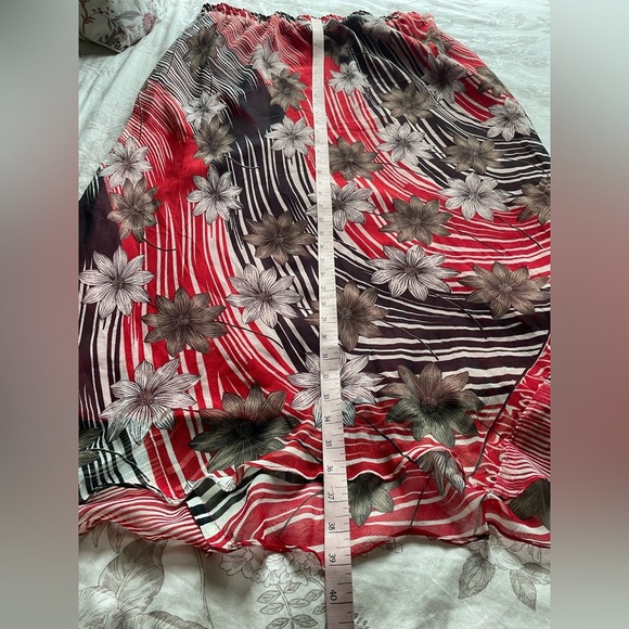 VTG 90s Red Black Floral Oriental Pull On Midi Slip Skirt 3X Whimsigoth Fairy - Picture 8 of 8